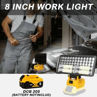 8-Inch/22.5cm Handheld Cordless LED Work Light (Battery Not Included), Only Works With DCB 205 Lithium Batteries, Emergency Floodlight And Flashlight, With Dual USB Ports, Ultra-High Brightness, Portable Handheld Light, An Essential LED Light For Outdoor Camping, Travel, And Fieldwork, Compatible With Smartphones/Tablets, 22W Power, 9000 Lumens Brightness, 6500k Color Temperature, 120°-140° Rotation Angle, A Super Practical Outdoor Work Light, A Great Gift For Family Gatherings.
