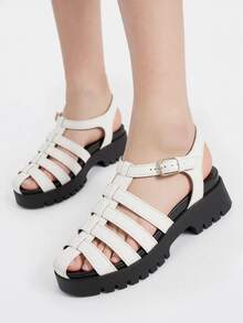 Chunky Fisherman Sandals With Adjustable Strap And Textured Platform Sole - White - View 1