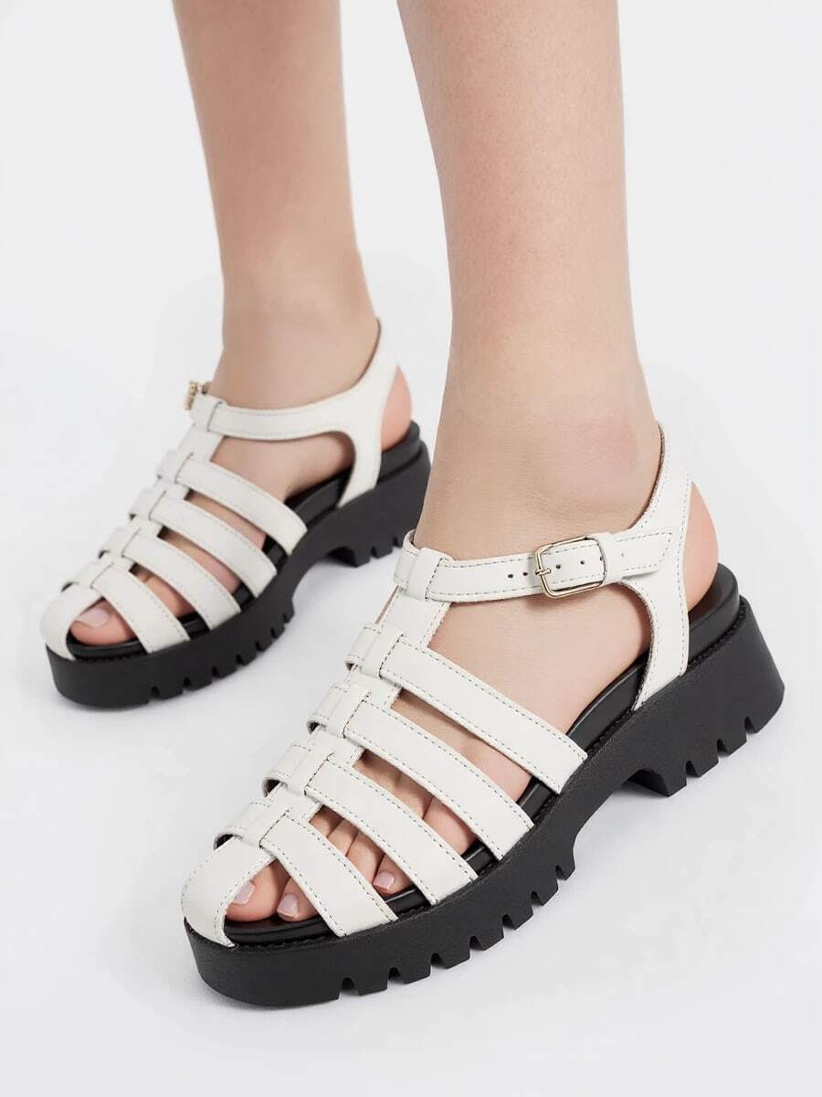 Chunky Fisherman Sandals With Adjustable Strap And Textured Platform Sole - White - View 1