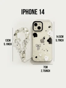 Kawaii Black White Cloud Star Bear Phone Case with Pearl Star Wrist Strap Bracelet Set, Transparent Shockproof iPhone Cover, 2-in-1 Stylish Accessory, Cute Cartoon Design, Detachable Bracelet for Daily Wear,Gift for Teens Girls Women, Daily/Travel/School Use, Media-FReool - 黑白貓蘋果手機殼 - 查看 4
