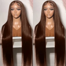 Chocolate Brown Straight Lace Front Wigs Brazilian Virgin Human Blended Hair 200% Density 13x4 13*6 HD Transparent Lace Straight Frontal Wigs Human Blended Hair For Women Pre Plucked With Baby Hair 4# 34 Inch 5x5 Pre Cut Glueless Lace Closure Wig Human Blended Hair - S4 - View 6