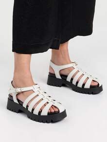 Chunky Fisherman Sandals With Adjustable Strap And Textured Platform Sole - White - View 2