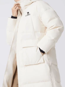 CAMEL CROWN Long Down Jacket, Autumn And Winter, Couple Style, Three-Proof Hooded, Thickened, Heat-Retaining And Warm Workwear Long Coat. - Oatmeal Ash - View 2