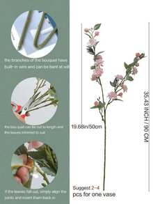 1/2/3支人造山茶花，90厘米仿真玫瑰花，适用于墙面、客厅、卧室、婚礼、派对装饰、桌面摆设。家居、桌面、厨房、婚礼、餐桌、中心装饰、办公室、花园、户外、房屋、庭院装饰，适合春、夏、秋、冬四季。 - 淺粉色 - 查看 4