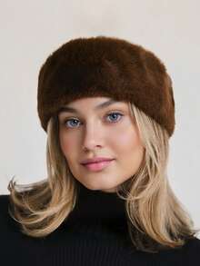 1 pezzo Fascia paraorecchie in finta pelliccia di coniglio larga, per l'autunno/inverno, fascia elastica antivento, paraorecchie di colore unito caldo per le donne - Come mostrato nella foto - Visualizzare 3