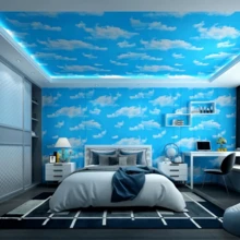 1 Roll Of Self-Adhesive Blue Sky And White Cloud Vinyl Wallpaper With Shape And Stripe Patterns, Removable, Waterproof, Easy To Install, Suitable For Ceiling, Kitchen, Cabinets, And Bedroom Wall Decoration