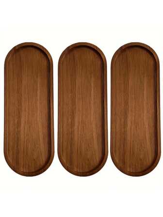 1/2/3pcs Acacia Wood Serving Tray, Breakfast Tray, Dining/Kitchen Tray, Fruit Tray, Coffee Tray, Tea Tray, Snack Tray, Decorative Piece For Living Room, Suitable For Hotels, Restaurants, Homes, Parties, Thanksgiving, Christmas, New Year, Outdoor Multipurpose Tray