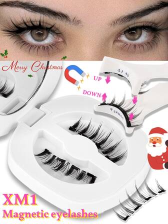 Juego de pestañas magnéticas en forma de C - 1 par de pestañas magnéticas con estilo de dibujos animados y aplicador, longitud de 9-12 mm | Resistente al agua, sin necesidad de pegamento ni delineador | Pestañas postizas de visón reutilizables, suaves y ligeras, adecuadas para ojos sensibles, perfectas para uso diario, cosplay, fiestas y regalos festivos (Navidad, Año Nuevo)