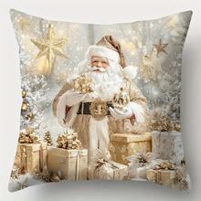 4 sztuki świątecznych, eleganckich, marzycielskich poszewek na poduszki z motywem Świętego Mikołaja, choinki, bałwana, renifera, prezentu, miękkie i wygodne poszewki z poliestru, 45 x 45 cm (17,72 x 17,72 cala), zapięcie na zamek błyskawiczny, można prać w pralce, nadają się do wystroju domu, salonu, sypialni, werandy, ogrodu, na zewnątrz, jako dekoracja na zimowe święta (same poszewki na poduszki – wkładka nie jest dołączona)