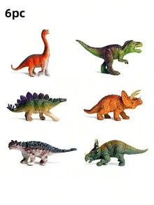 6pcs Solid PVC Jurassic Dinosaur World Animal Model Set (Tyrannosaurus Rex, Triceratops, Spinosaurus, Stegosaur, Brachiosaurus, Pterosaur), Desktop Decoration Collection Toys, Cake Decoration, Children's Dinosaur Toys, Small Dinosaurs, Egg Shaped Dinosaurs (Color Random)