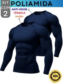 Kit With 2 Polyamide UV50+ Thermal Long Sleeve Compression Anti-Odor Raglan Shirts KJG - Navy Blue and Navy Blue - View 1