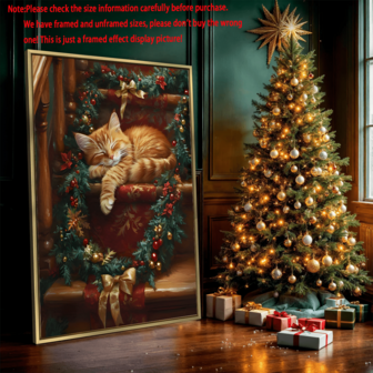 1 件，楼梯上的圣诞猫帆布海报，现代简约墙壁艺术，墙壁艺术，海报，可悬挂，适用于家居装饰、墙壁装饰、浴室装饰、卧室装饰、客厅装饰、厨房装饰、办公室装饰 - 帆布材质（可选框架）圣诞装饰