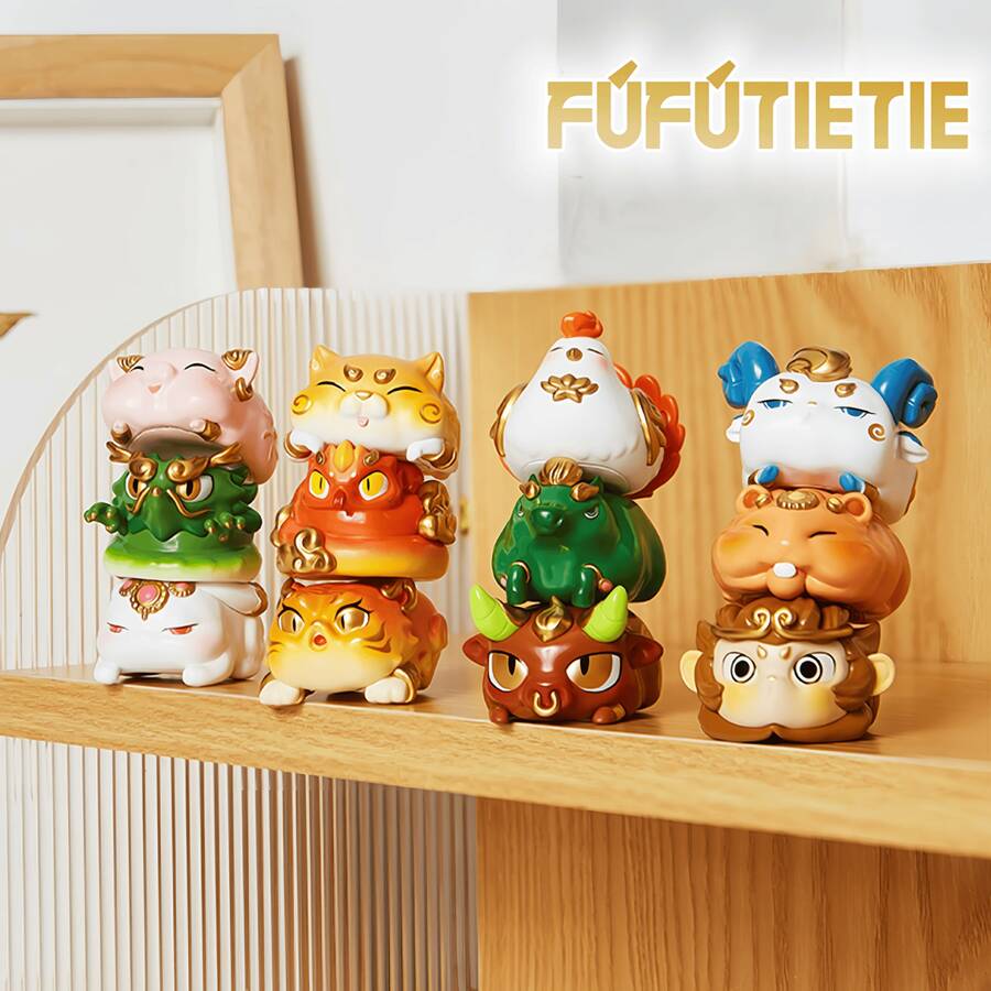 FUFUTIETIE 1 件高级风格动漫人偶，十二生肖主题玩具，PVC 材质，可爱的桌面摆件，结合了十二生肖和模型人偶，是送给家人的完美收藏礼物，因其独特的设计而备受喜爱。