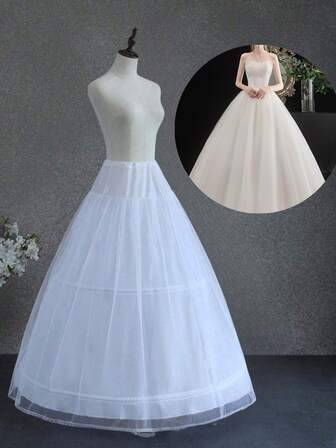 1 pieza Enagua de vestido de novia blanco, estilo Lolita, 2 aros de acero + 1 tul, cintura elástica ajustable, adecuado para boda, fiesta, actuación, cosplay, ropa de baile para mujer