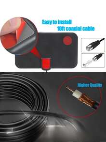 1pc Portable Indoor TV Antenna, Supports 4K UHD And 1080P, Smart Amplifier, USB Powered Digital Antenna, Compatible With Smart TVs And TVs With HDTV Tuners Or Digital Converters, Frequency Range: VHF(170-240MHz)/UHF(470-860MHz), 36dBi Signal Amplification, With F-Type Connector And IEC Adapter, Compatible With Digital Terrestrial Signals: (DVB-T/T2ISDB-TDMB-T/HATSC) And DAB/FM Radio HDTV Channels, No Battery Required, Easy Installation - Black - View 8