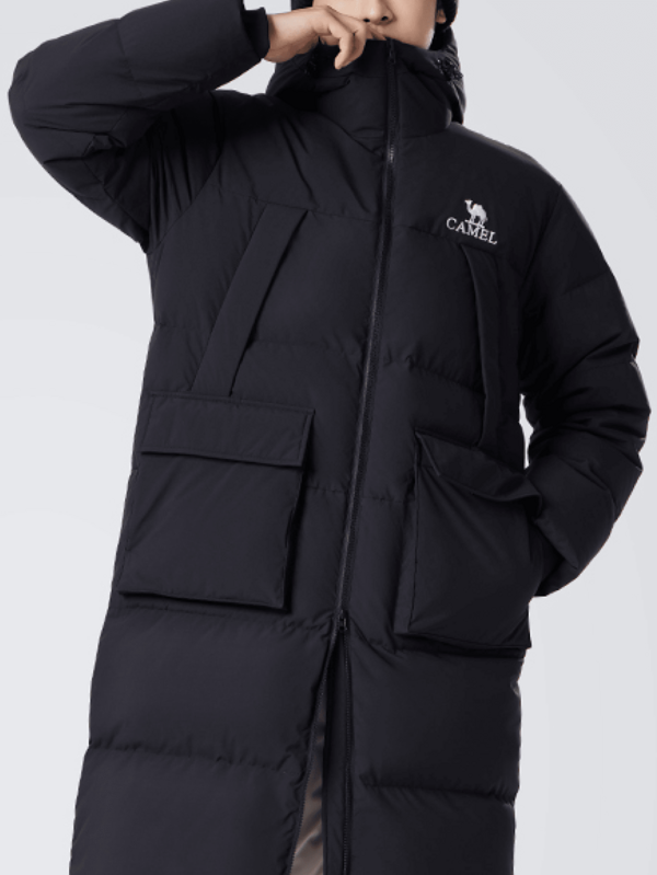 CAMEL CROWN Chaqueta larga de plumas, de otoño e invierno, estilo de pareja, con capucha a prueba de tres elementos, acolchada, que retiene el calor y abriga, abrigo largo para trabajo.