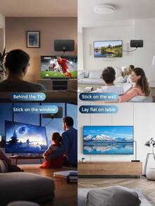 1pc Portable Indoor TV Antenna, Supports 4K UHD And 1080P, Smart Amplifier, USB Powered Digital Antenna, Compatible With Smart TVs And TVs With HDTV Tuners Or Digital Converters, Frequency Range: VHF(170-240MHz)/UHF(470-860MHz), 36dBi Signal Amplification, With F-Type Connector And IEC Adapter, Compatible With Digital Terrestrial Signals: (DVB-T/T2ISDB-TDMB-T/HATSC) And DAB/FM Radio HDTV Channels, No Battery Required, Easy Installation - Black - View 7