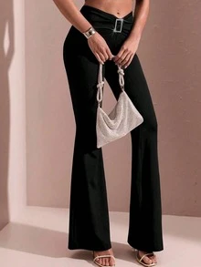 Pantalones deportivos de cintura alta y pierna ancha con hebilla y brillo para mujer, para deportes al aire libre