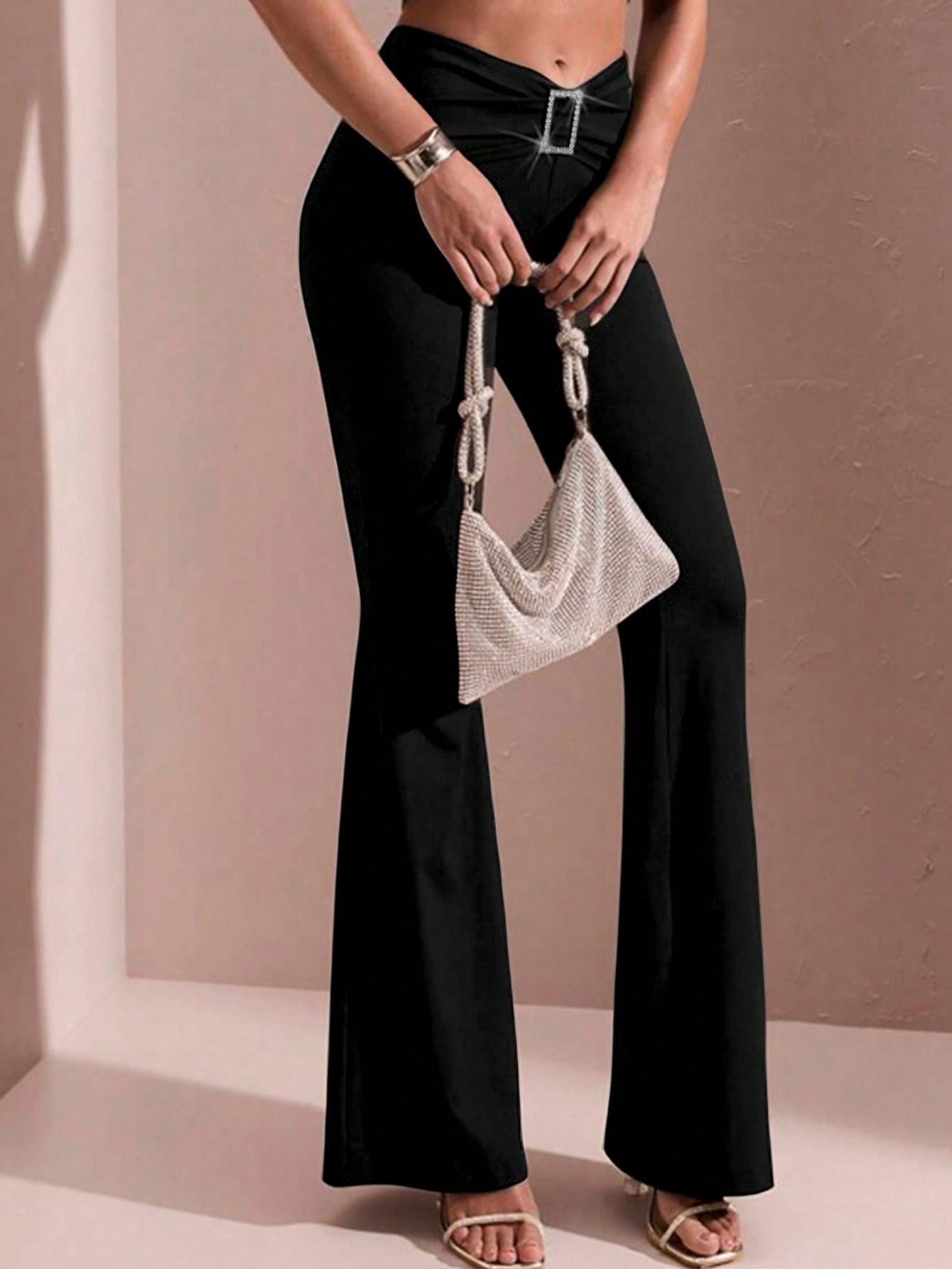 Pantalones deportivos de cintura alta y pierna ancha con hebilla y brillo para mujer, para deportes al aire libre