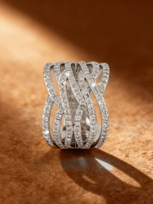 1pc Interlaced Lines Ring, 925 Sterling Silver, Woven Geometric Pattern, Modern Artistic Style, Durable For Heavy-Duty Wear