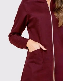 Women's Oxford Fitted Lab Coat With Zipper And Mandarin Collar - Evi - Rubi - View 2