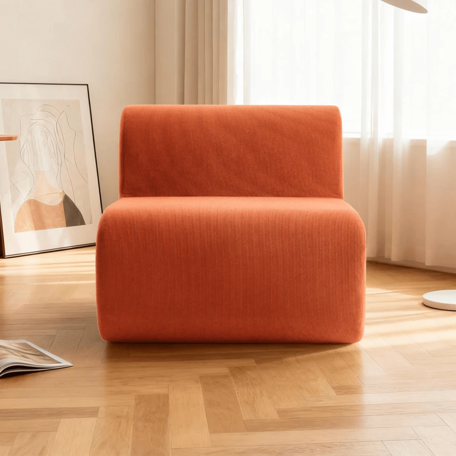 Compressed Lazy Sofa In A Box, Boneless Couch Comfy Single Corduroy Sofa Chairs For Living Room, Bedroom ,Office, Apartment, No Assembly Required - 橘色 - 查看 1