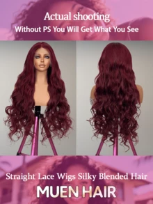 Perucas de Onda Corporal de Densidade 200% 13x4 HD Frontal de Renda Transparente Perucas de Vinho Tinto da Moda Onda Corporal Sem Cola Pré-Arrancadas com Cabelo de Bebê e Linha de Cabelo Natural Misturado para Mulheres