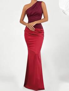 Abito estivo WOWDARK, outfit rosso per San Valentino, abito da festa asimmetrico con spalla e patchwork, abito da sirena elegante per donna, adatto per feste di compleanno, feste, San Valentino, appuntamenti e altre occasioni - Rosso - Visualizzare 13