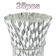 25pcs/100pcs Gold/Silver Foil Printed Paper Straws, Various Foil Designs, Party Decoration Straws, Disposable Beverage Paper Straws, Suitable For Juice, Milkshake, Summer Cocktails, Graduation Party Supplies