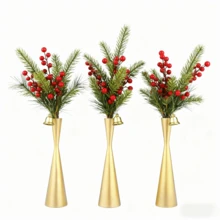 Bộ 3 lọ hoa Giáng sinh bằng vàng kim loại, trang trí bàn làm việc theo phong cách Bắc Âu, cắm hoa ngày lễ, quà tặng lý tưởng - chân nến bình hình nón vàng, chậu trồng cây thông Noel hình bông tuyết, đồ trang trí để bàn tại nhà ngày lễ, cắm hoa, tạo kiểu bàn làm việc Instagrammable, yếu tố Giáng sinh, tạo góc lễ hội, trang trí nhà cửa, quà tặng không khí (không bao gồm hoa), thích hợp cho hoa khô và nến, không đựng chất lỏng - Vàng - Xem 8