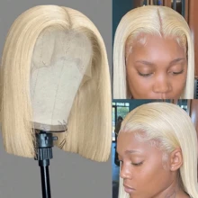 NATAN Straight Bob Lace Front Wig For Women - 613 Blonde Human Hair, Pre-Plucked 180% Density, 13x4 Lace Area, Natural Look Basics Style - S/613 - View 4
