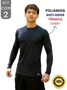 Kit With 2 Polyamide UV50+ Thermal Long Sleeve Compression Anti-Odor Raglan Shirts KJG - Black and White - View 4