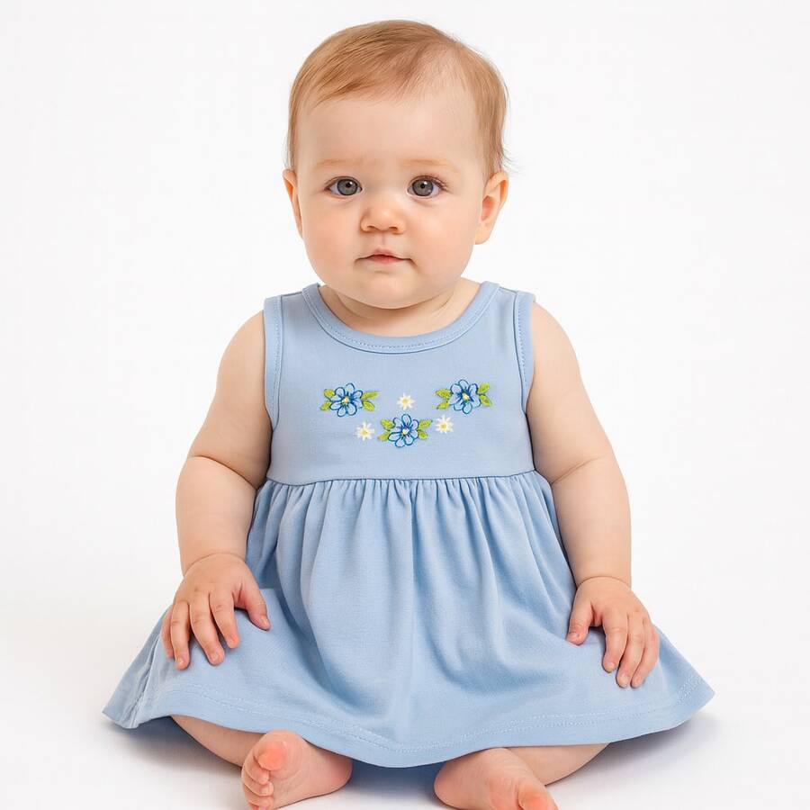 Vestidos Infantil Bebê Menina Liso Super Confortável Lançamento - Azul Claro - Visão 1