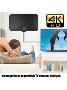 1pc Portable Indoor TV Antenna, Supports 4K UHD And 1080P, Smart Amplifier, USB Powered Digital Antenna, Compatible With Smart TVs And TVs With HDTV Tuners Or Digital Converters, Frequency Range: VHF(170-240MHz)/UHF(470-860MHz), 36dBi Signal Amplification, With F-Type Connector And IEC Adapter, Compatible With Digital Terrestrial Signals: (DVB-T/T2ISDB-TDMB-T/HATSC) And DAB/FM Radio HDTV Channels, No Battery Required, Easy Installation - Black - View 4