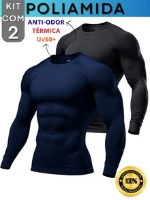 Kit With 2 Polyamide UV50+ Thermal Long Sleeve Compression Anti-Odor Raglan Shirts KJG - Negro y azul marino - Ver 1