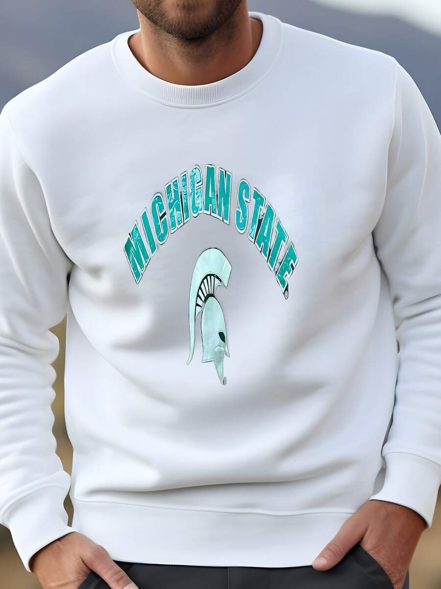 Mens Vintage Michigan State Sweatshirt: Printed Logo, Men's Fit L Sweatshirt - trắng - Xem 1