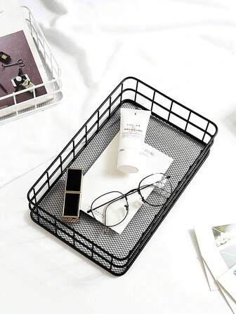 1 pieza Botella de almacenamiento Estilo nórdico Cesta de escritorio Caja de metal Bandeja de rejilla de hierro Organizador de escritorio de cosméticos