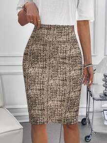Women's Elegant Knee-Length Straight Skirt, Made Of Polyester Fabric With Slight Stretch, Casual Style - Multicolor - View 2