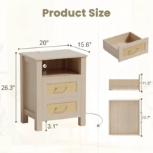 Furniwell Rattan Nightstands Set Of 2, Farmhouse Night Stand With 2 Drawers And Storage Shelf - Boho Bedside Table End Side Table For Bedroom - Xem 3