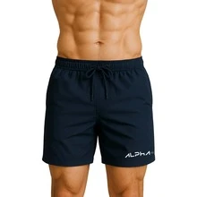 KIT 2 ALPHA CO LOBO ALFA GEOMETRIC TRAINING GYM SHORTS BERMUDA TACTEL ELASTANE DRY FIT LIGHTWEIGHT - 黑色和藍色 - 查看 2