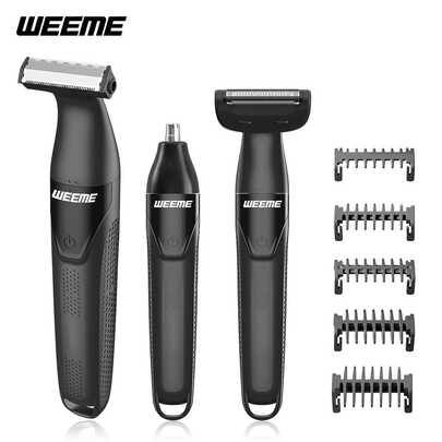 WEEME Body And Ball Trimmer For Men, 3-In-1 Pubic Groin & Nose Hair Trimmer, Ball Shaver & Body Groomer, Wet/Dry Electric Razors For Smooth Shaving, IPX6 Waterproof With Travel Case