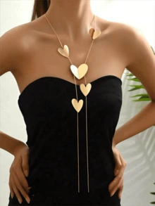 1 件时尚优雅创意几何圆形光滑不对称排列细蛇链 Y 形项链女士 - 金色 - 查看 6