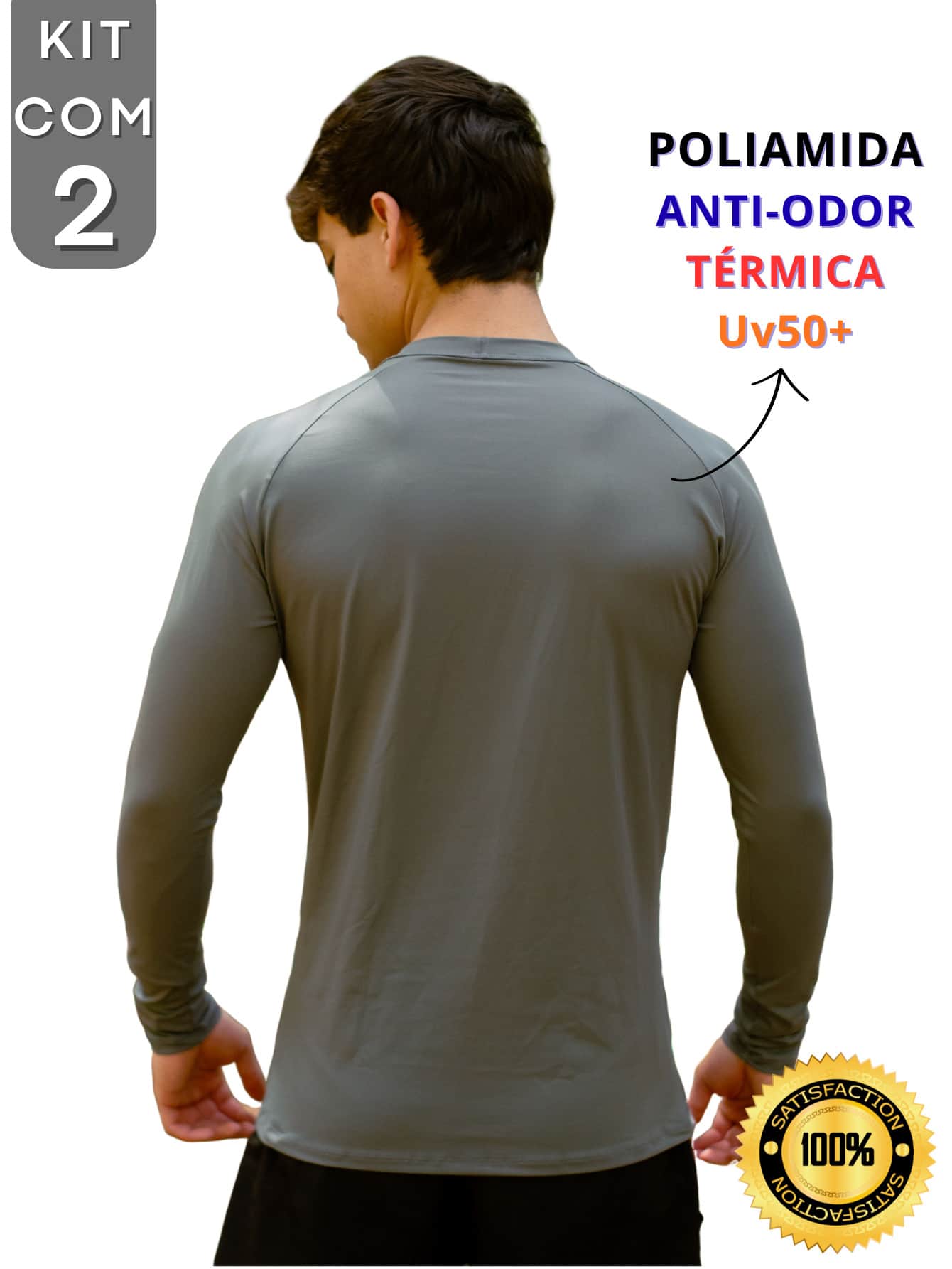 Kit With 2 Polyamide UV50+ Thermal Long Sleeve Compression Anti-Odor Raglan Shirts KJG - 灰色和灰色 - 查看 2