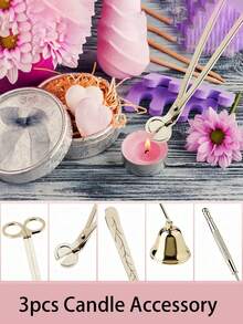 3 piezas Recortador de mecha de vela - Recortador de mecha, Apagavelas, Sumergidor de mecha, Kit de cuidado de vela 3 en 1, Juego de accesorios de vela de acero inoxidable con cortador de mecha, Extintor de vela