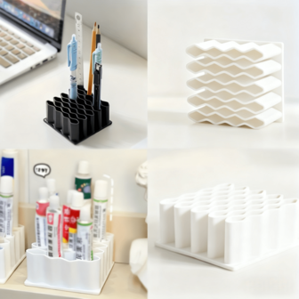 多功能化妆刷收纳架，黑白橡胶材质，化妆刷晾干工具，大容量笔筒桌面收纳架，创意多功能文化用品，梳妆台硅胶收纳架，波浪形笔筒眉笔化妆膏桌面隔层垂直收纳架