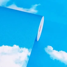 1 Roll Of Self-Adhesive Blue Sky And White Cloud Vinyl Wallpaper With Shape And Stripe Patterns, Removable, Waterproof, Easy To Install, Suitable For Ceiling, Kitchen, Cabinets, And Bedroom Wall Decoration