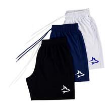 KIT 3 SHORTS ALPHA CO LOBO ALFA GEOMETRICO TREINO ACADEMIA BERMUDA TACTEL ELASTANO DRY FIT LEVE - Preto, Azul e Branco - Visão 1