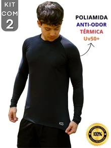 Kit With 2 Polyamide UV50+ Thermal Long Sleeve Compression Anti-Odor Raglan Shirts KJG - Đen và Đen - Xem 2
