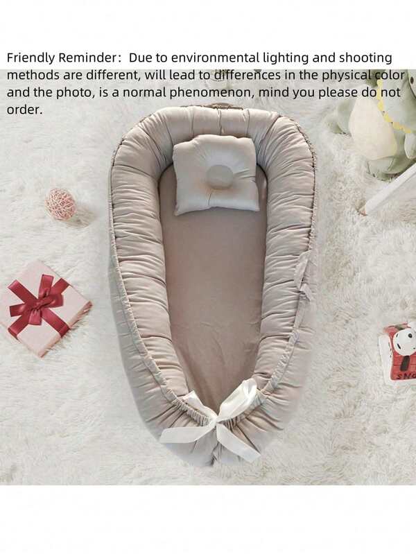1 Set Nido de bebé de unicolor con almohada, cuna portátil para bebé, con cremallera extraíble para viajes