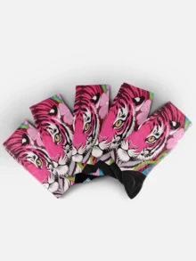 Stylish 3D Print Men's Socks - Street Style Socks, Artistic Animal Socks, Unique Design, All-Over Printing, Funny Wild Animal Socks, Novel Socks, Art Socks, Humorous Patterns, Durable, Couples Socks, Hip-Hop Fashion Socks, Suitable For Daily Wear, Holidays, Parties, Also Make Great Gifts. - Pink - View 4